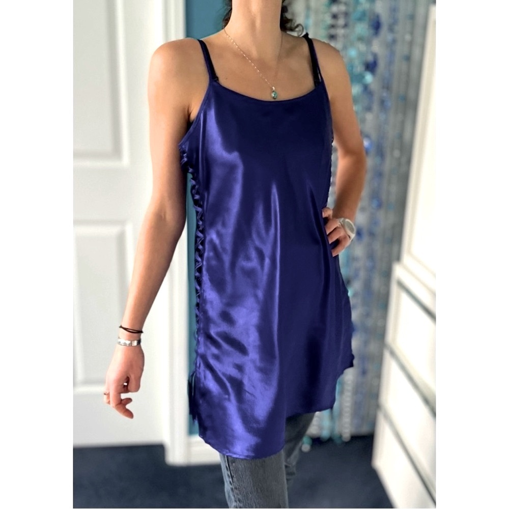 🇨🇦New Purple Satin Slip Dress/Tunic-Lace-Up Sides & Jewel Tone Purple  4 seasons